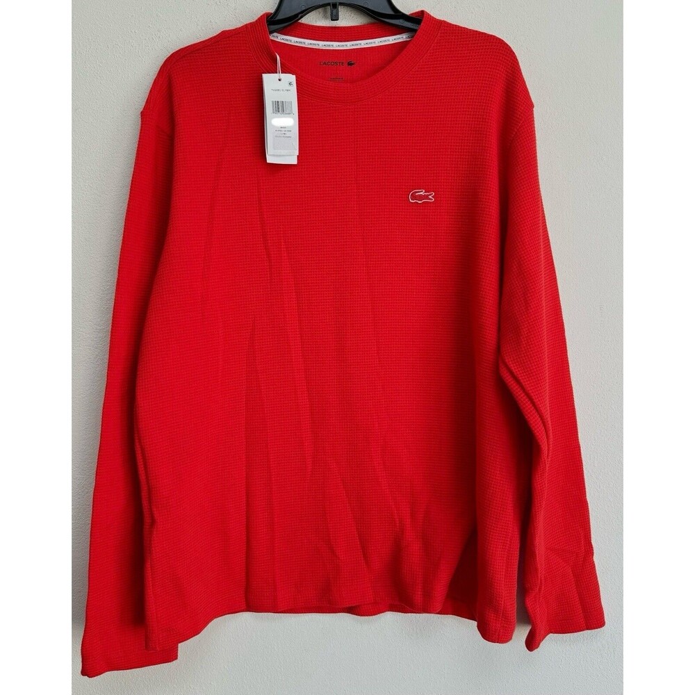 Lacoste Men's Red Knit Waffle Thermal Sleepwear Pajama Top Shirt,  Size L - Picture 2 of 6